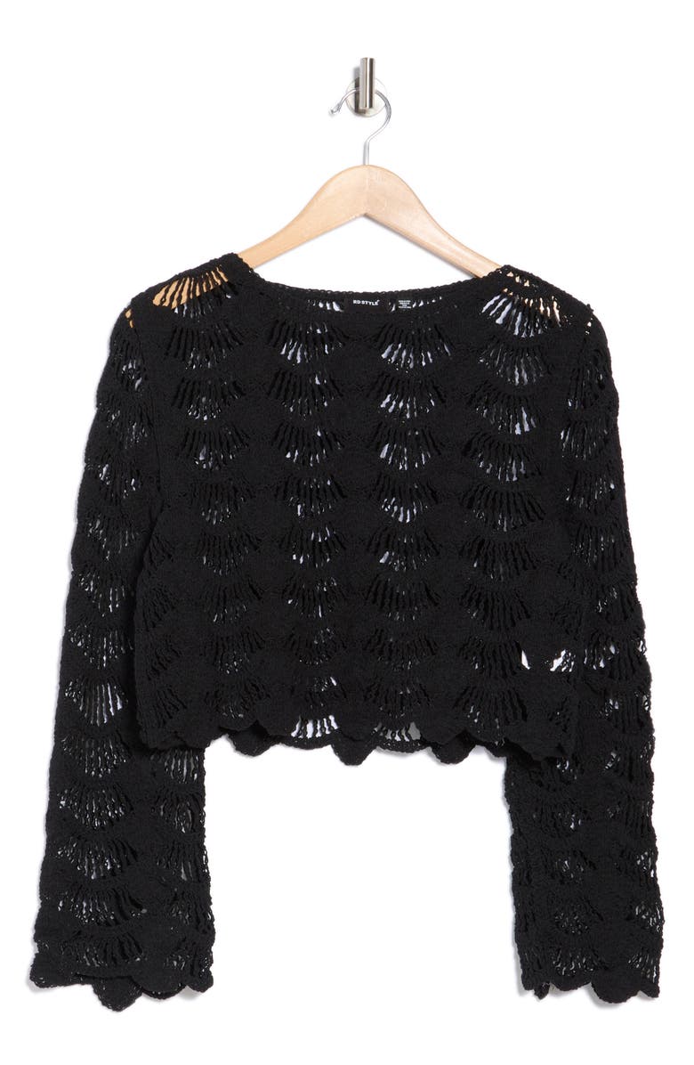 RDI Boat Neck Open Stitch Sweater, Alternate, color, Black