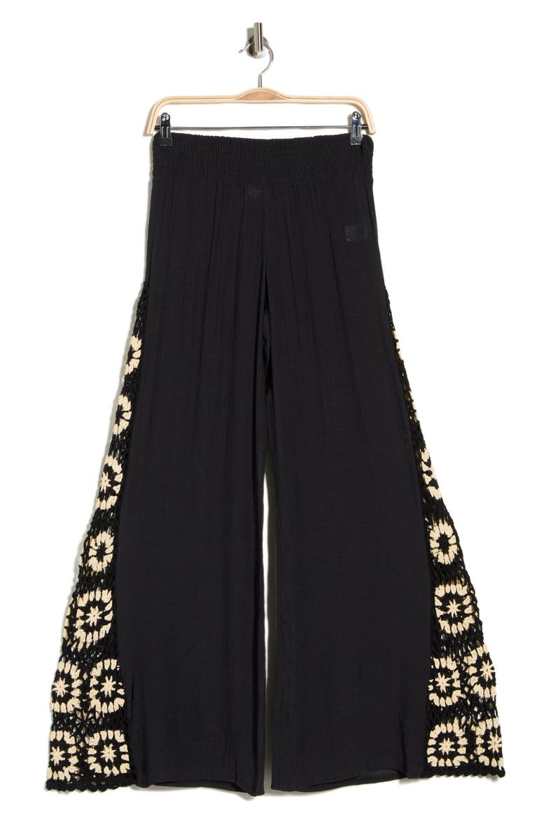 Crochet Side Panel Cover-Up Pants, Alternate, color, BLACK/ WHITE COMBO