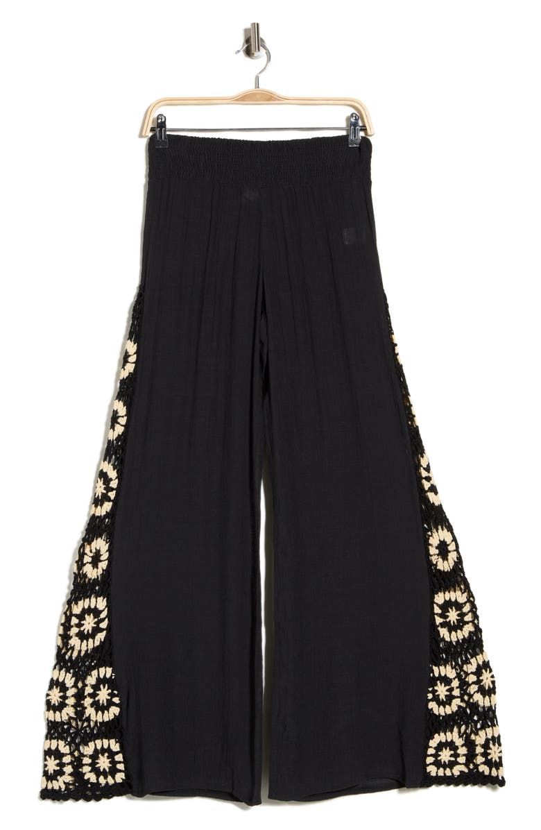 Elan Crochet Side Panel Cover-Up Pants, Main, color, Black/ White Combo