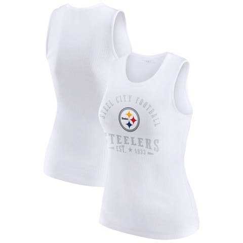 Women's WEAR by Erin Andrews  White Pittsburgh Steelers Ribbed Graphic Tank Top