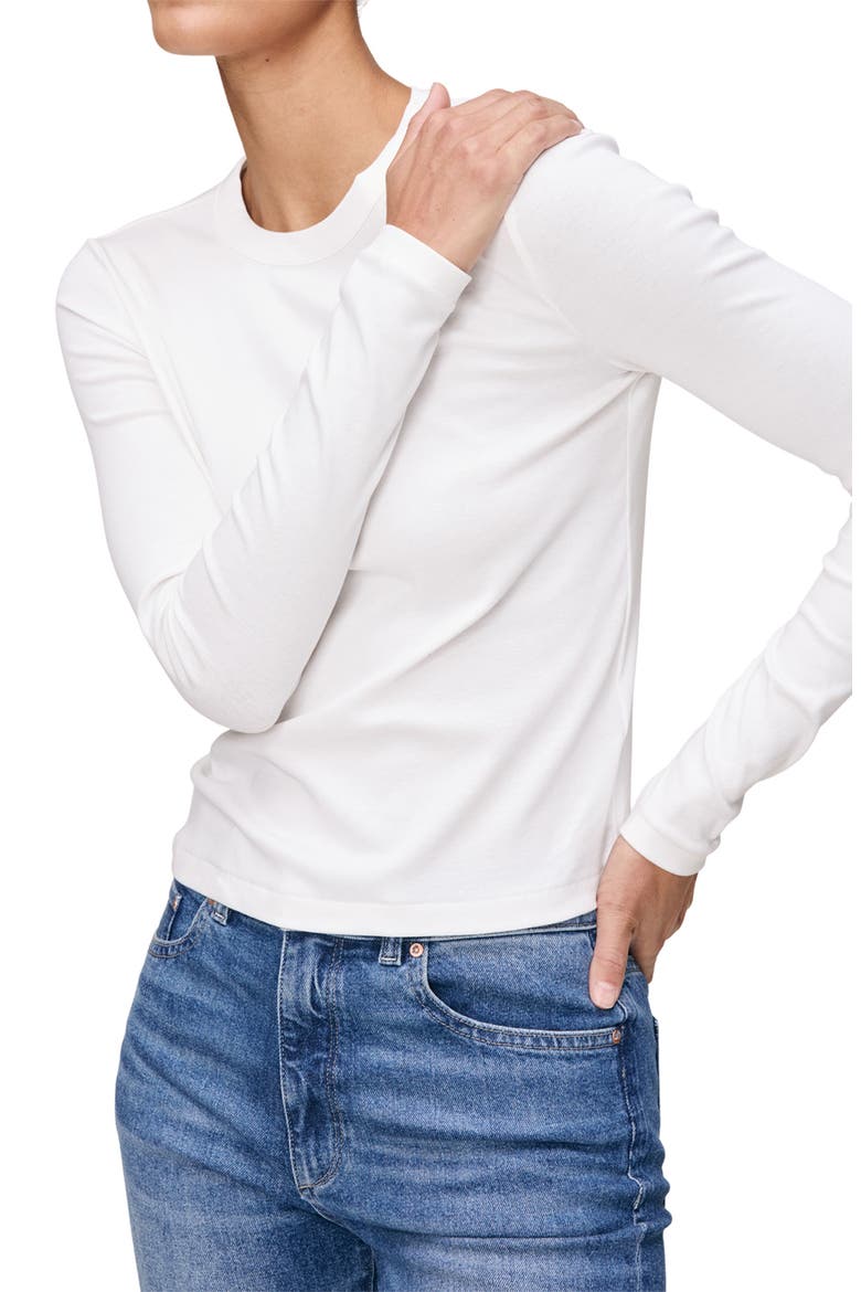 Long Sleeve Shrunken Cotton T-Shirt, Alternate, color, WHITE