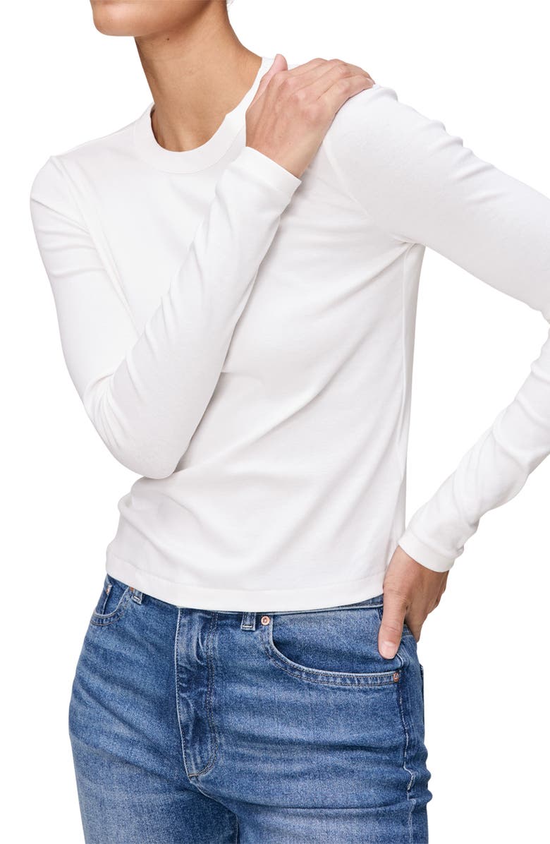 DL1961 Long Sleeve Shrunken Cotton T-Shirt, Alternate, color, White