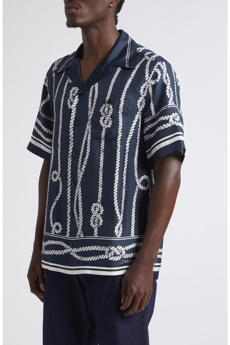 Marina Rope Print Washed Silk Twill Camp Shirt, Alternate, color, CORDE F.BLU NAVY