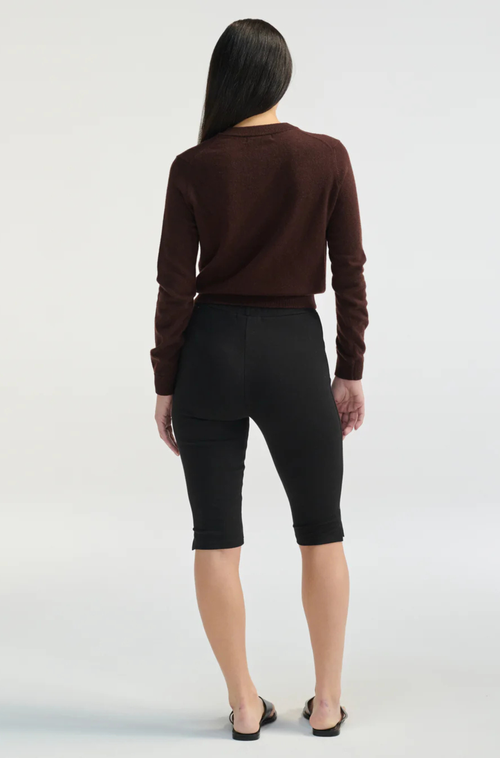 Almina Concept Classic Crew Wool Cardigan In Dark Espresso