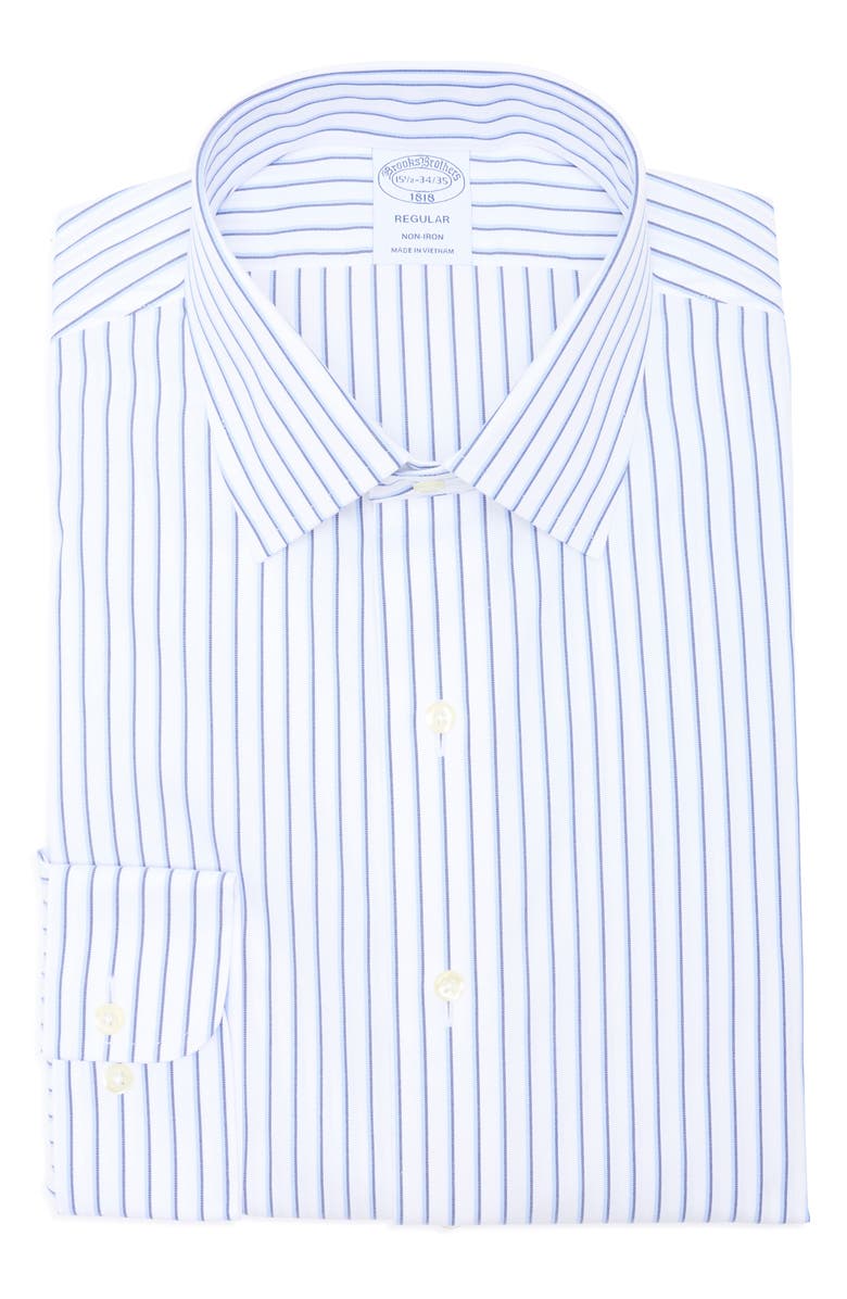Brooks Brothers Regular Fit Non-Iron Stripe Button-Down Shirt, Main, color, White Shadow Stripe