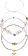 Adornia Set of 3 Shell and Bead Anklets