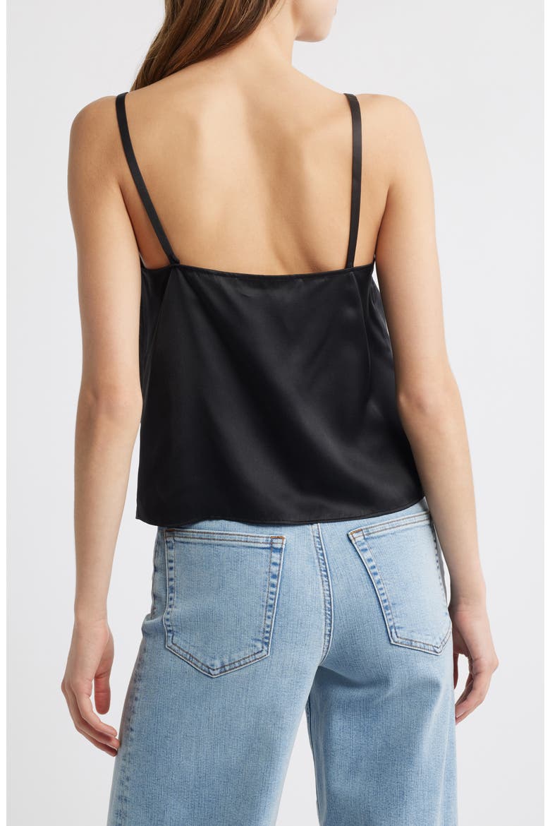 Split Front Crop Silk Camisole, Alternate, color, BLACK