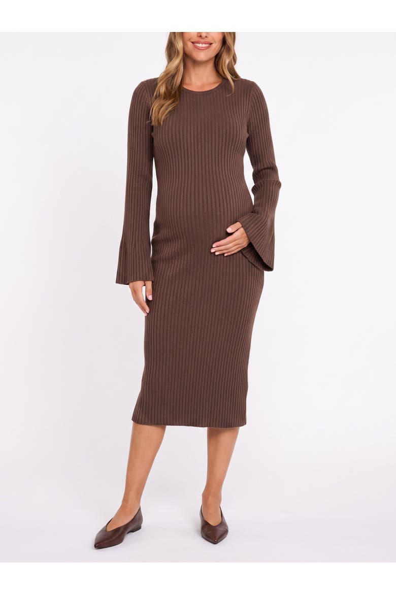 Long Flared Sleeve Midi Sweater Dress, Main, color, French Roast
