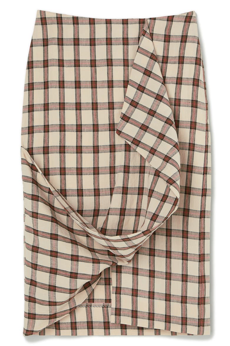 Check Draped Linen Skirt, Alternate, color, RED TABLE CHECK