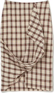 Róhe Check Draped Linen Skirt