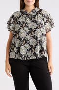 Catherine Malandrino Floral Flutter Sleeve Top