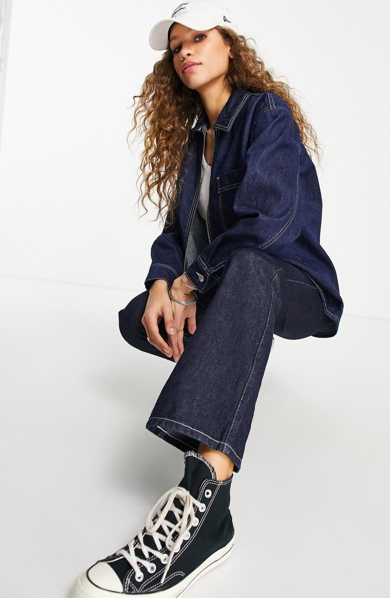 Topshop Raw Denim Shacket, Alternate, color,