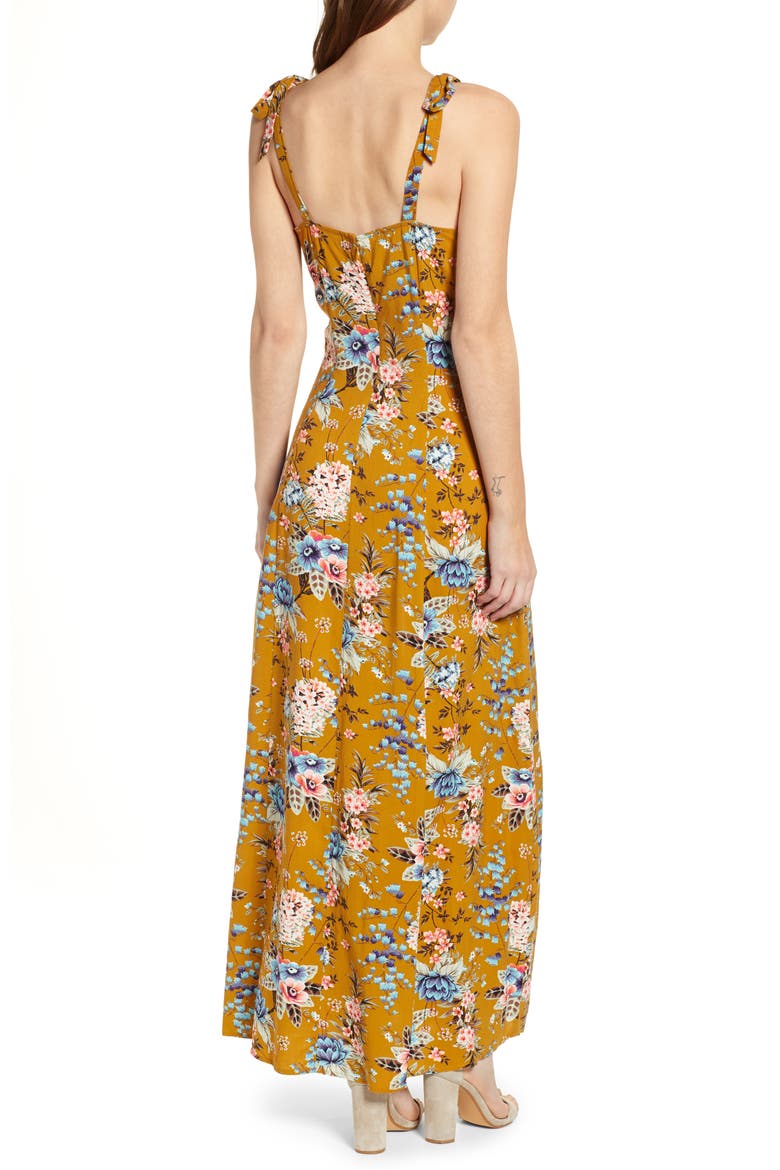 Floral Tie Strap Maxi Dress, Alternate, color, BROWN BRONZE KRISTA FLORAL