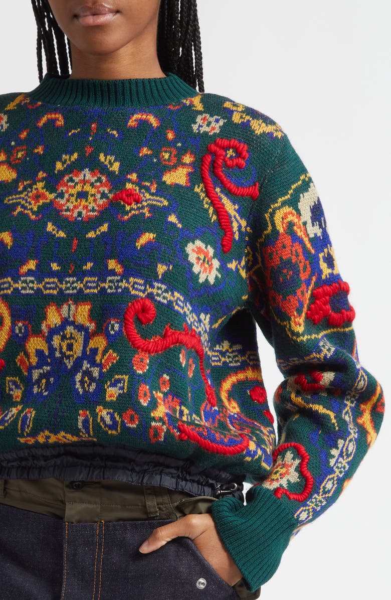 Sacai Floral Jacquard Wool Sweater, Alternate, color, Green