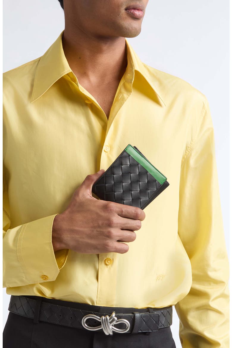 Intrecciato Leather Bifold Wallet, Alternate, color, 1278 BLACK/ SHAMROCK