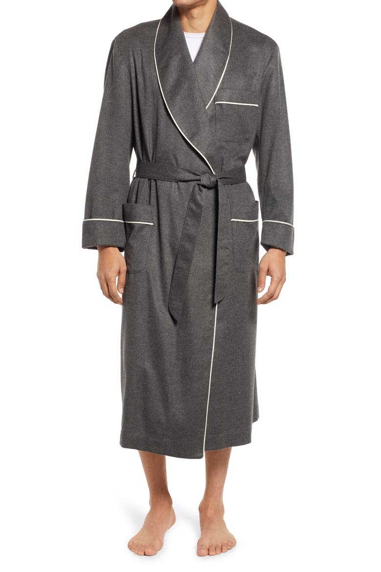 Woven Cashmere Robe, Main, color, FOG W/ CREAM BRAID