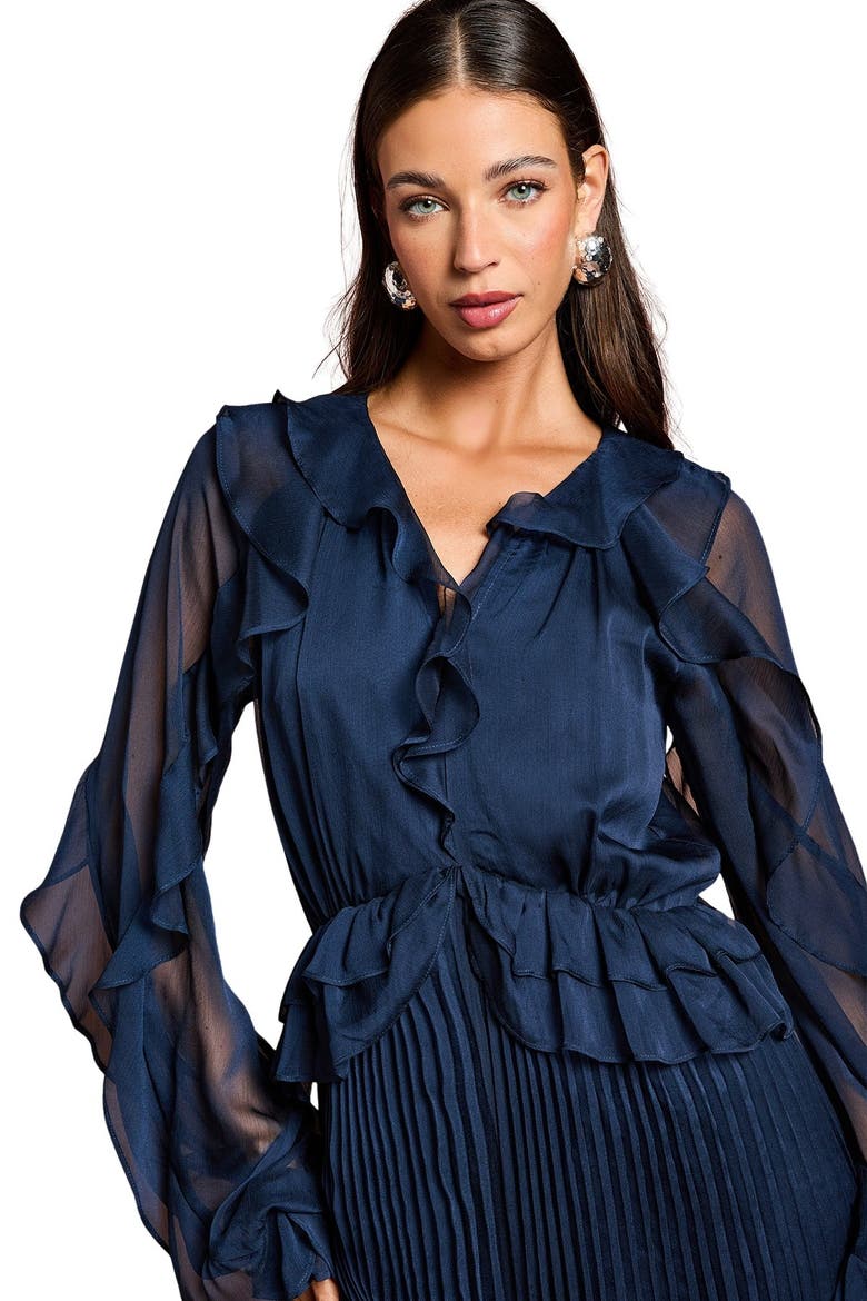 Soft Chiffon Frill Jumpsuit, Alternate, color, Navy