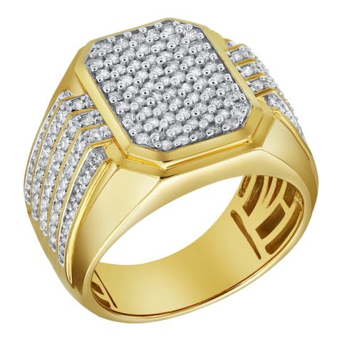HexWall 14K Yellow Gold Diamond Men Statement Ring - 1.3ct.