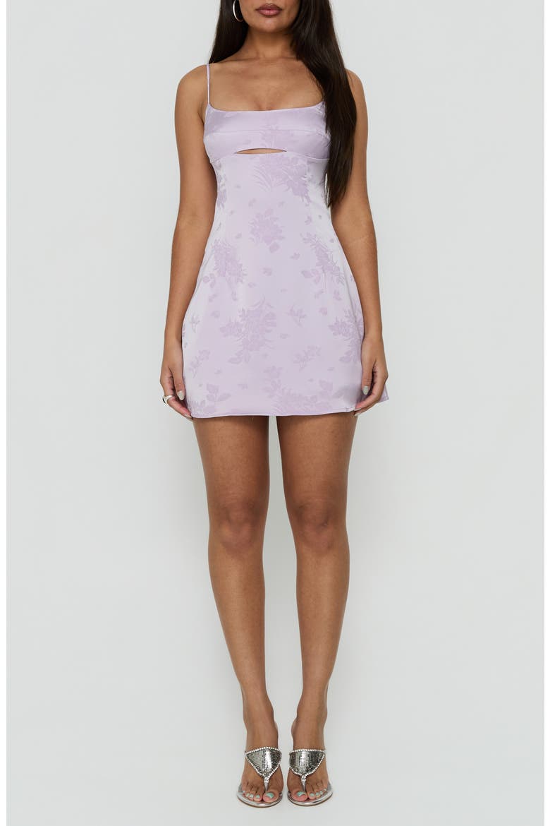 Powell Cutout Floral Satin Minidress, Main, color, LILAC