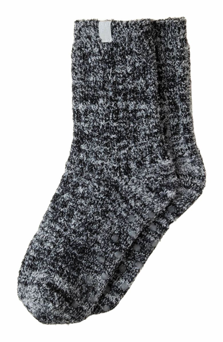 Softies Marshmallow Crew Socks with Grippers, Main, color, Heather Black