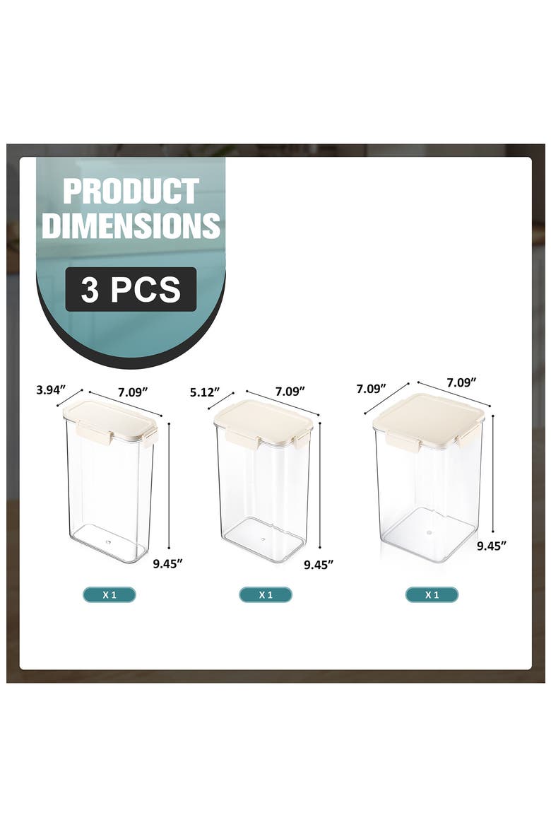 3-Pack Snap Lid Airtight Food Storage Container Set, Alternate, color, NO COLOR
