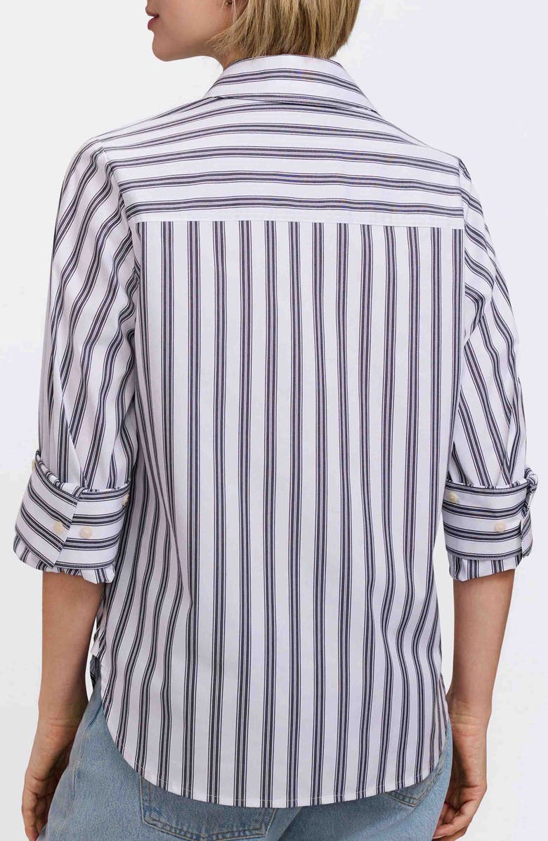 Foxcroft Meghan Stripe Cotton Blend Button-Up Shirt, Alternate, color, Black/ White
