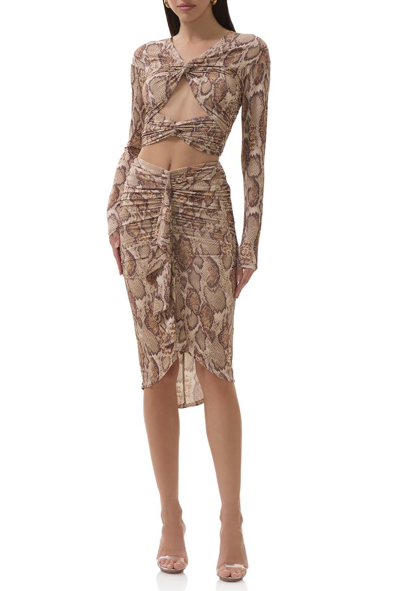 Whitney Ruched Cutout Crop Top, Alternate, color, SAND SNAKE