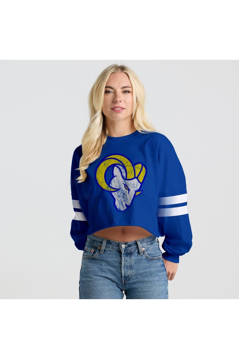 Women's Spirit Jersey  Royal Los Angeles Rams Oversized Cropped Stripe Long Sleeve T-Shirt, Main, color, Royal