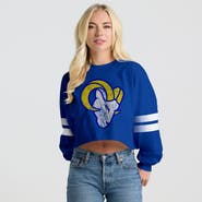 SPIRIT JERSEY Women's Spirit Jersey  Royal Los Angeles Rams Oversized Cropped Stripe Long Sleeve T-Shirt