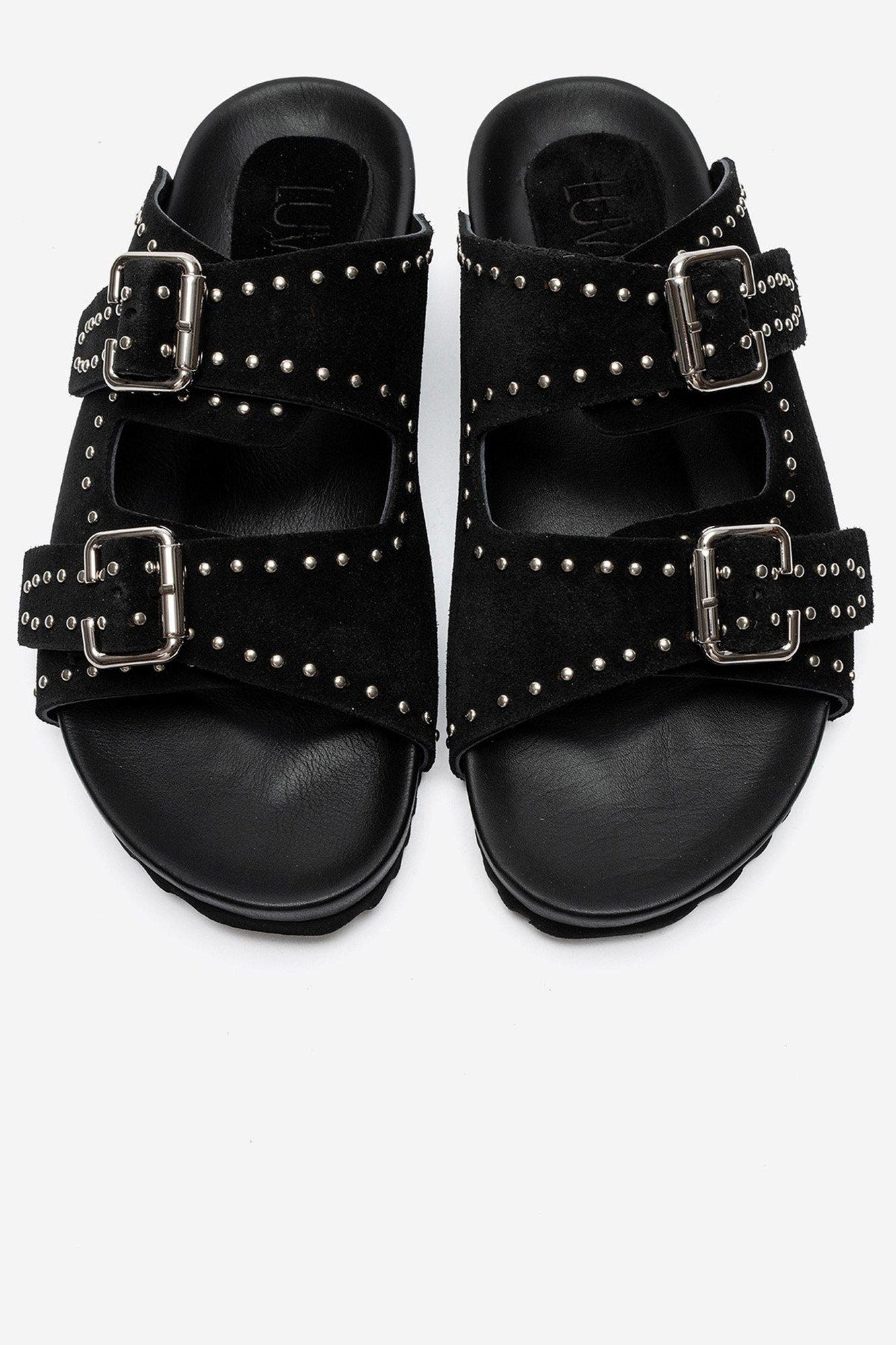 Avenelle Leather Double Band Sandal, Alternate, color, Black Suede