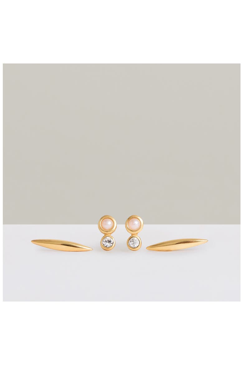 Minnie Micro Set of 2 Stud Earrings, Alternate, color, GOLD TONE/ PEARL/ CRYSTAL