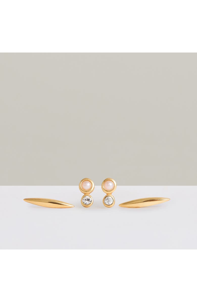 Reiss Minnie Micro Set of 2 Stud Earrings, Alternate, color, Gold Tone/ Pearl/ Crystal