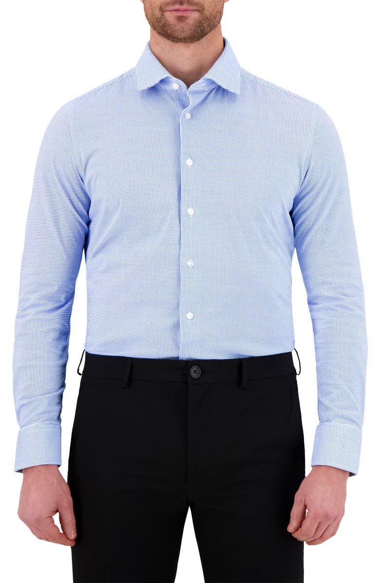 Victor Emmanuel Modern Fit Houndstooth Print Comfort Stretch Knit Dress Shirt, Main, color, 