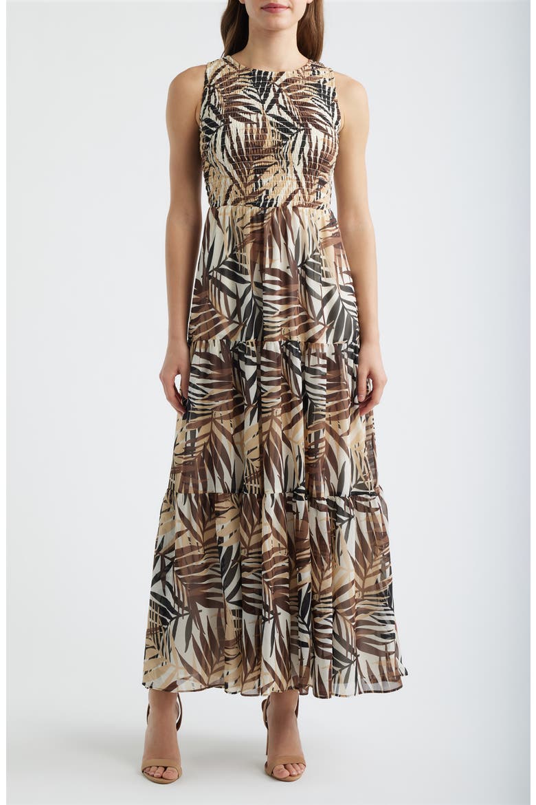 Print Smocked Bodice Sleeveless Maxi Dress, Main, color, WHITE DOVE MULTI