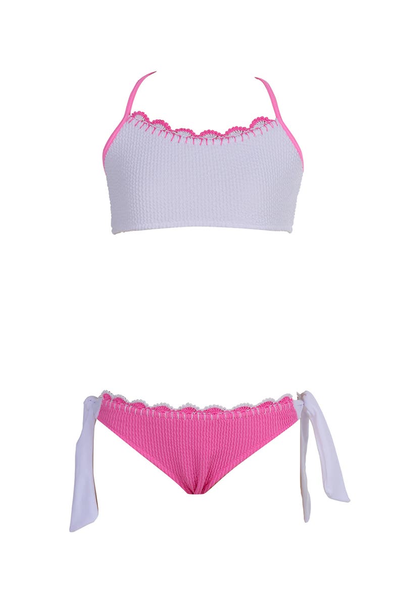 Textured Embroidery Edging Two Piece Bikini, Main, color, White
