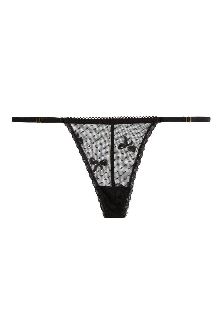 Embroidered Mesh G-String, Alternate, color, BLACK