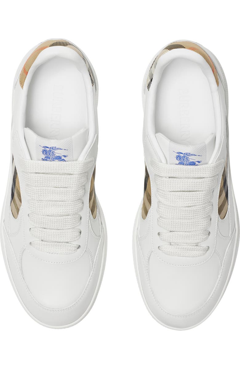 Burberry Leather and Check Terrace Sneakers, Alternate, color, White/Sand