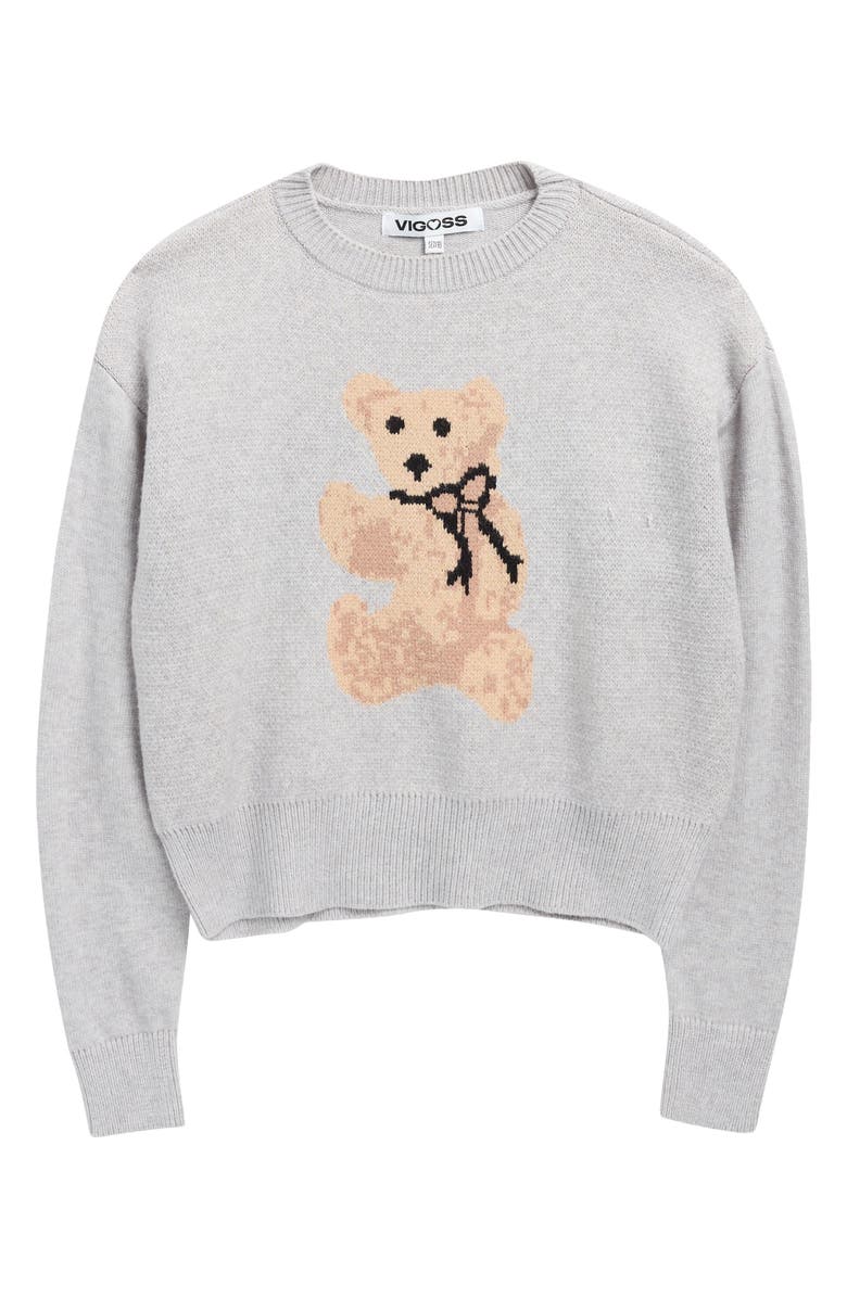 Vigoss Kids' Mossy Bear Jacquard Sweater, Main, color, Heather Grey