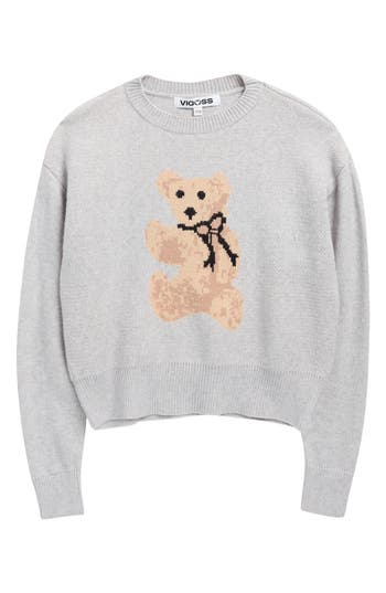 Vigoss Kids' Mossy Bear Jacquard Sweater In Gray