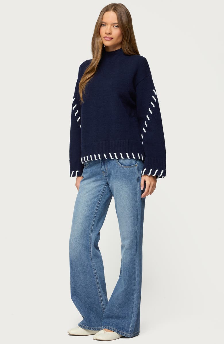 EDIKTED Indah Mock Neck Sweater, Alternate, color, Navy