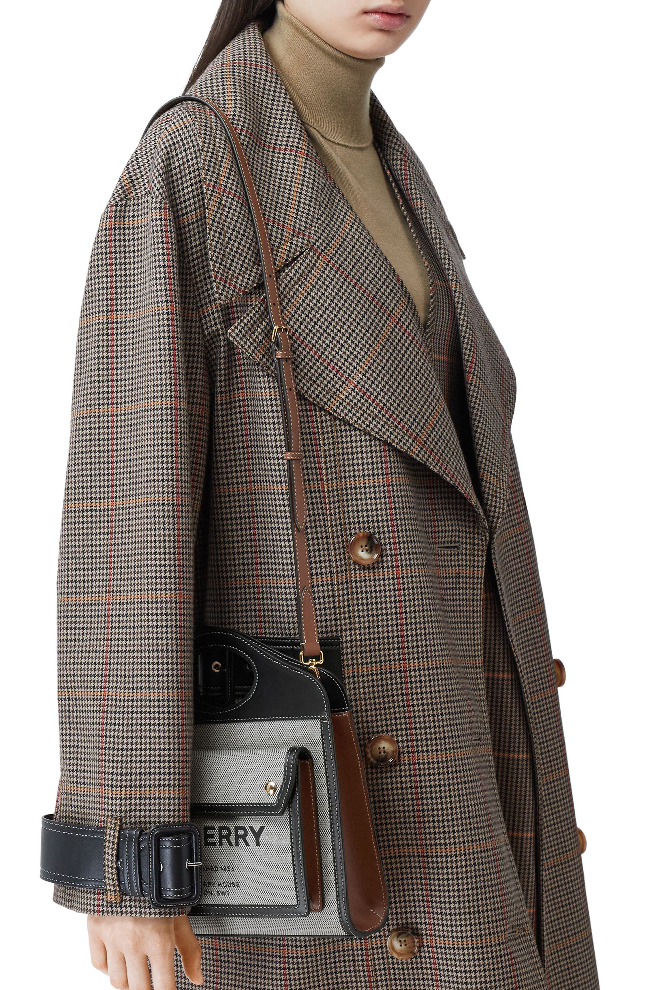 Burberry Mini Horseferry Logo Canvas & Leather Pocket Bag, Alternate, color, 