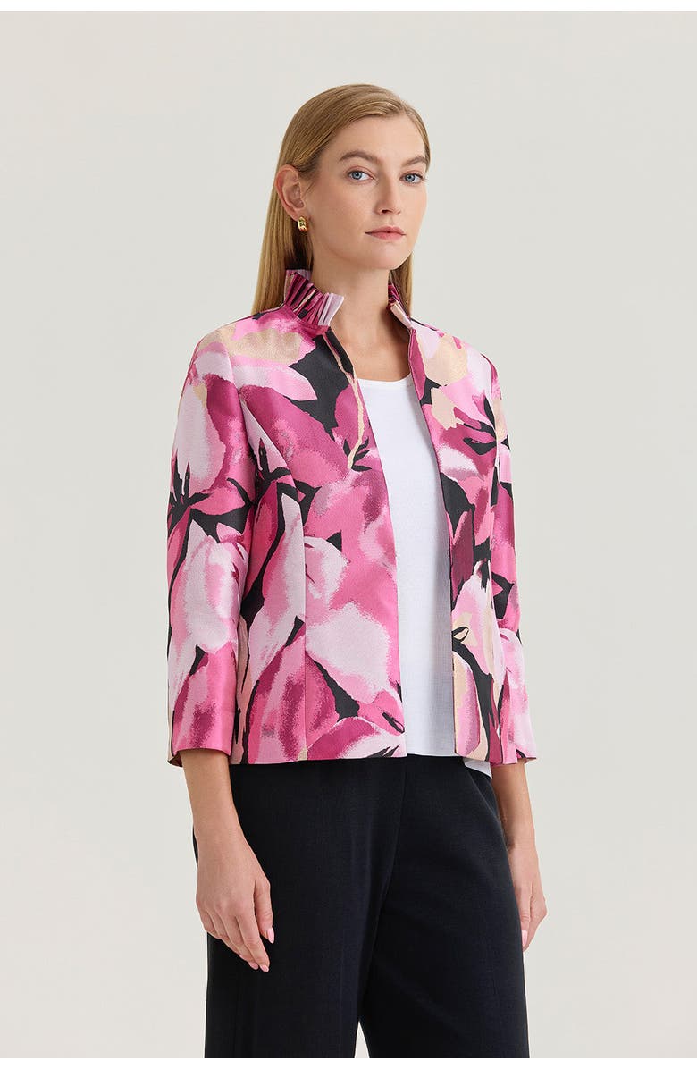 Ming Wang x Family Savvy Heritage Shimmer Lined Floral Jacquard Woven Jacket, Alternate, color, Carmine Rose/Pink