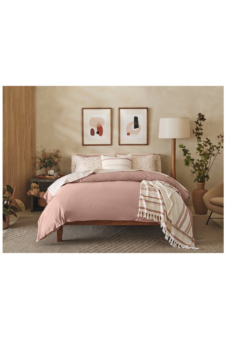 Crinkled Organic Cotton Percale Sheet Set, Alternate, color, PRALINE CHAMBRAY