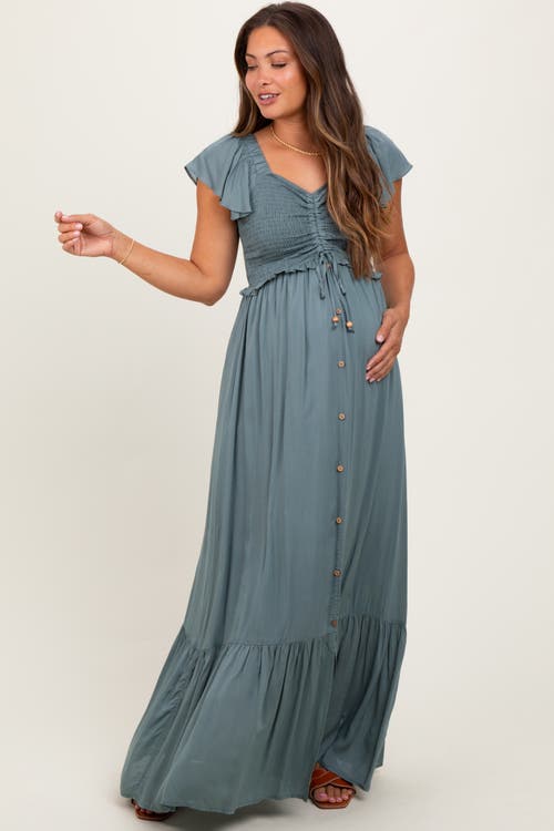 Pinkblush Smocked Top Woven Maxi Dress In Gray