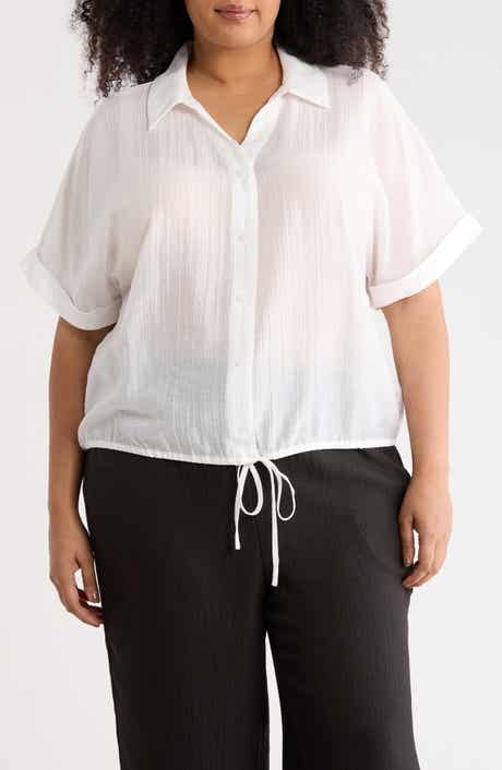 Adrianna Papell Short Sleeve Tie Front Button-Up Shirt
