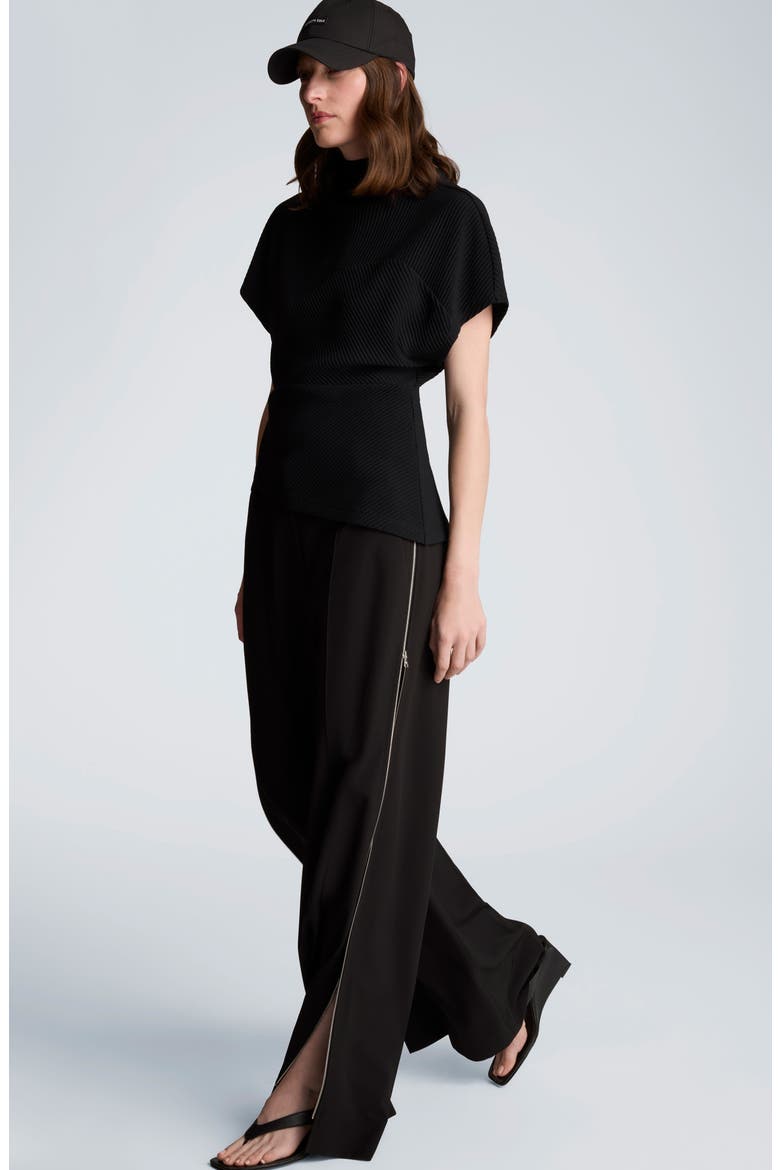 Asymmetric Mock Neck Rib Knit Top, Alternate, color, BLACK