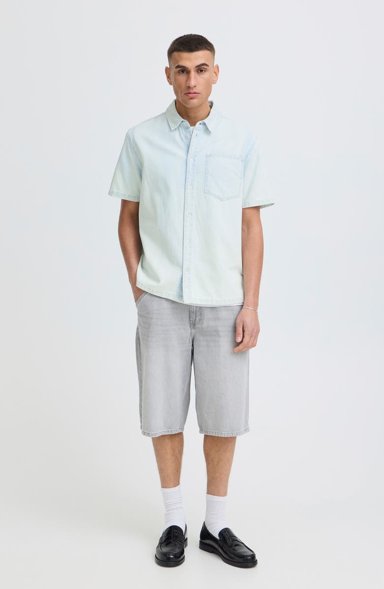 !SOLID Rogue Casual Fit Short Sleeve Cotton Button-Up Shirt, Alternate, color, Light Blue Dennim