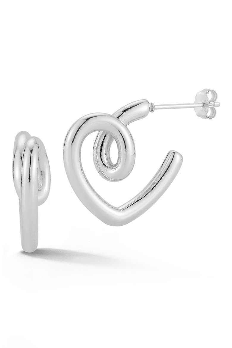 Tube Heart Huggie Hoop Earrings, Main, color, SILVER