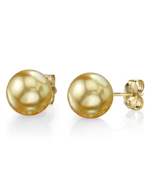 The Pearl Source 12mm Golden South Sea Round Pearl Stud Earrings In Yellow Gold