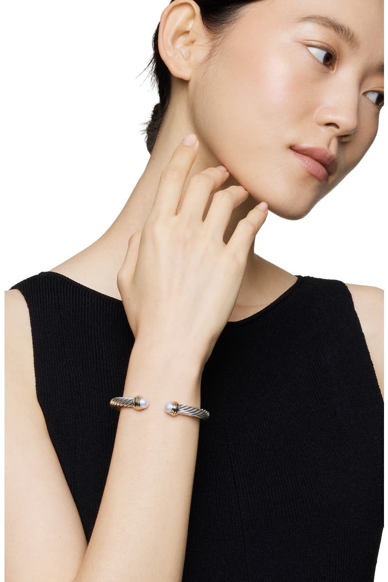 Classic Cable Bracelet in Sterling Silver with 14K Yellow Gold and Semiprecious Stones, 7mm, Alternate, color, PEARL